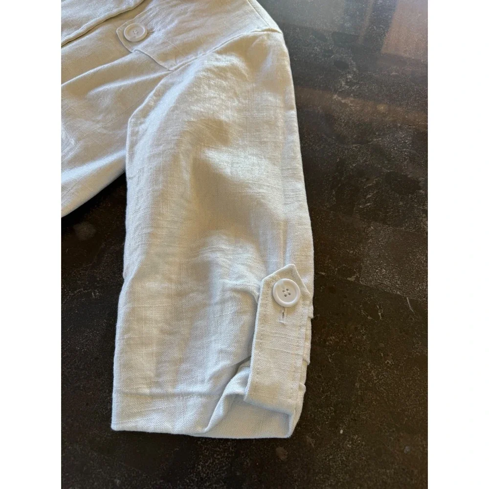 Peter Nygard Women's Size 16 Linen‎ Blend White Button Front Trench Coat Jacket